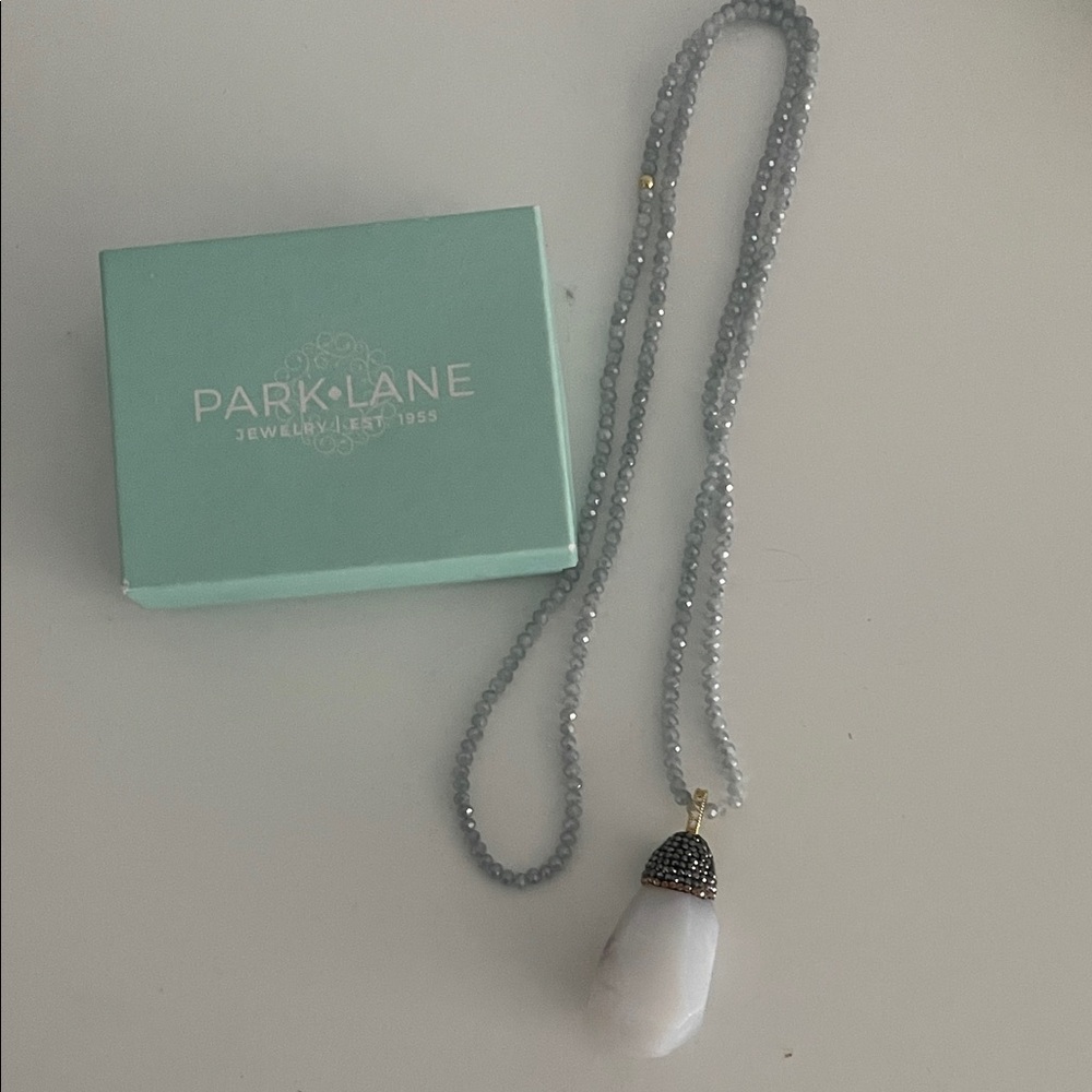 Park Lane Silver Necklace with White Gemstone